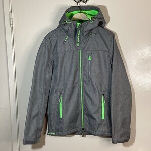 Superdry Performance Jacket in Gray with Neon Green Details; Size XS
